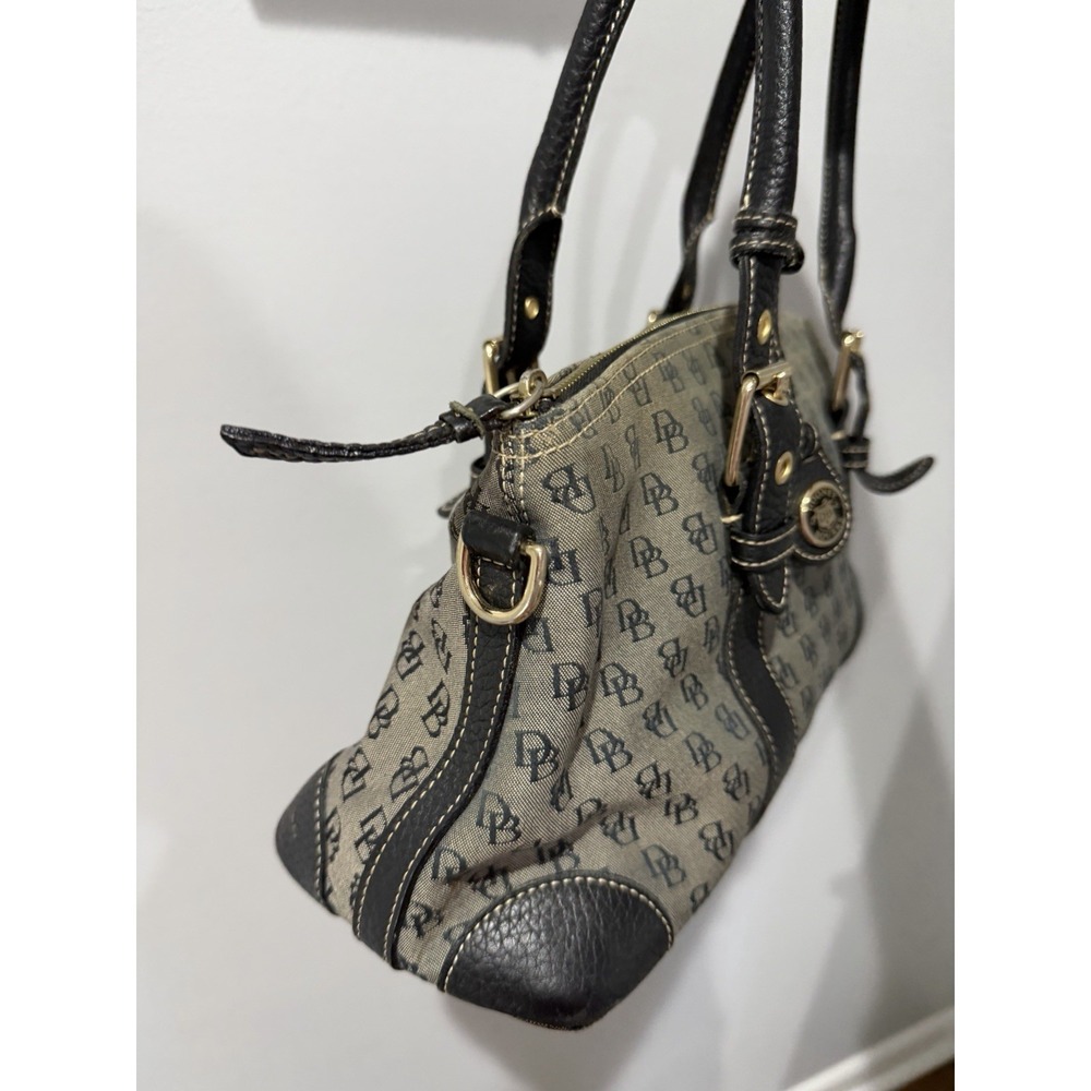 Vintage Dooney & Bourke Purse Gray Canvas, Navy BlackLeather Accents DB Logo Y2K - Picture 7 of 16